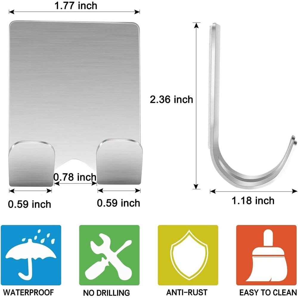 Deluxe Razor Holder for Shower-Hook (3) (4 Pack) Adhesive Stainless Steel - Picture 4 of 7